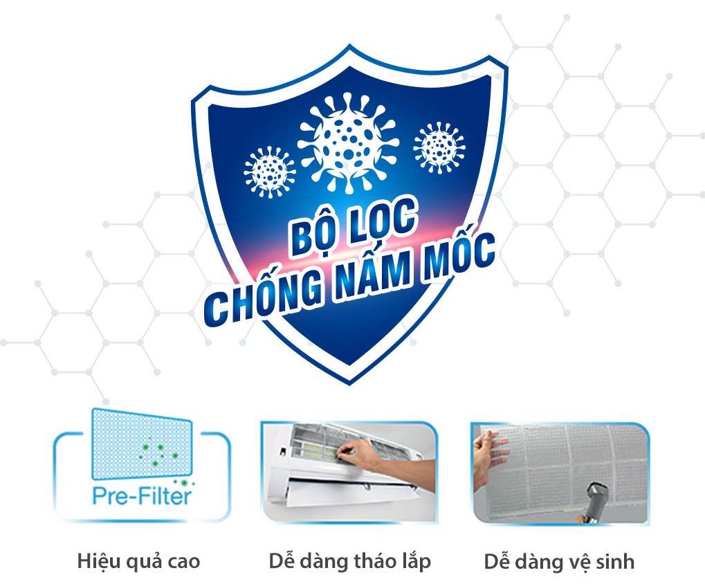 Lưới lọc dễ dàng tháo rời để vệ sinh, giúp duy trì luồng khí sạch sẽ và tối ưu hiệu suất hoạt động của máy.
