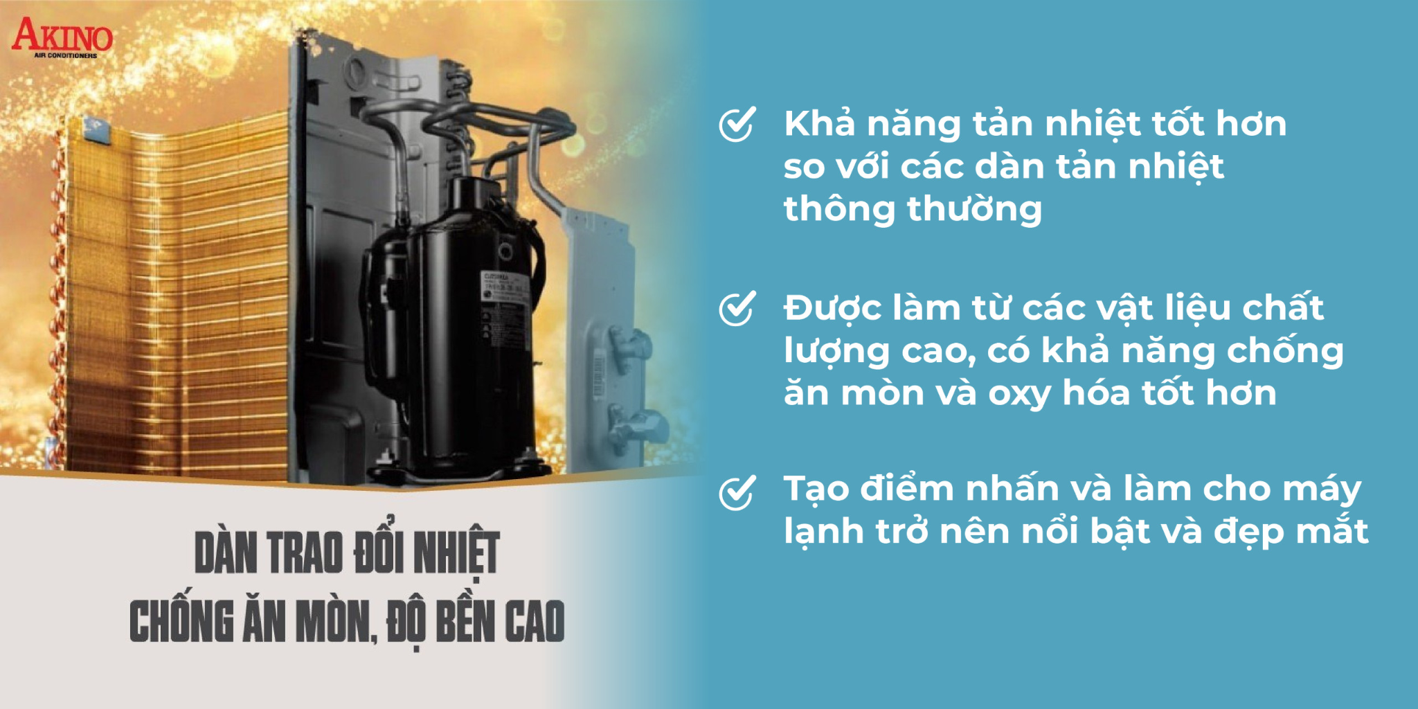 Dàn tản nhiệt mạ vàng của máy lạnh Akino 1HP TH-TC09FSFA