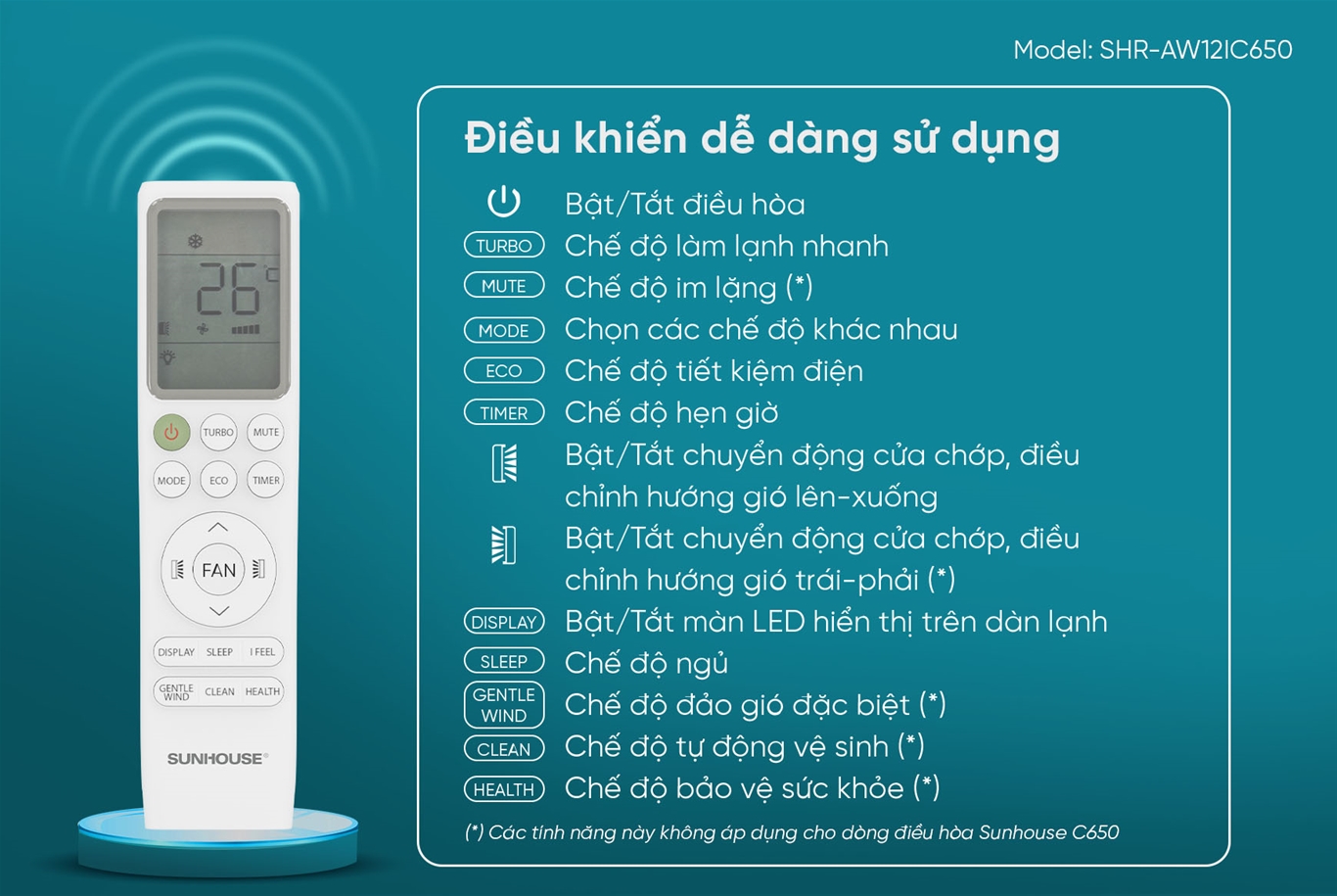 HDSD remote máy lạnh Sunhouse SHR-AW12IC650