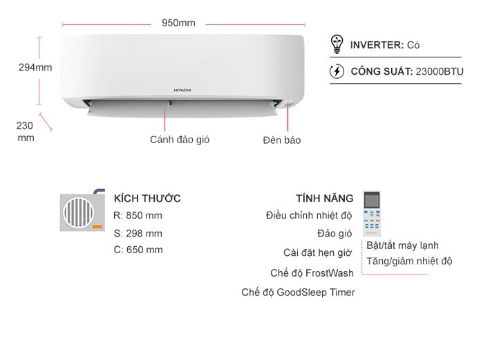 Thông số kỹ thuật máy lạnh Hitachi Inverter 2HP RAK/RAC-DJ18PCASVX