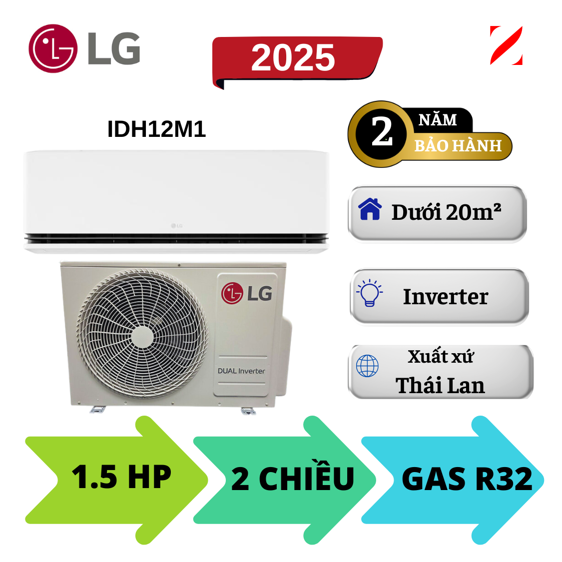 Máy lạnh LG 2 chiều Inverter 1.5HP IDH12M1