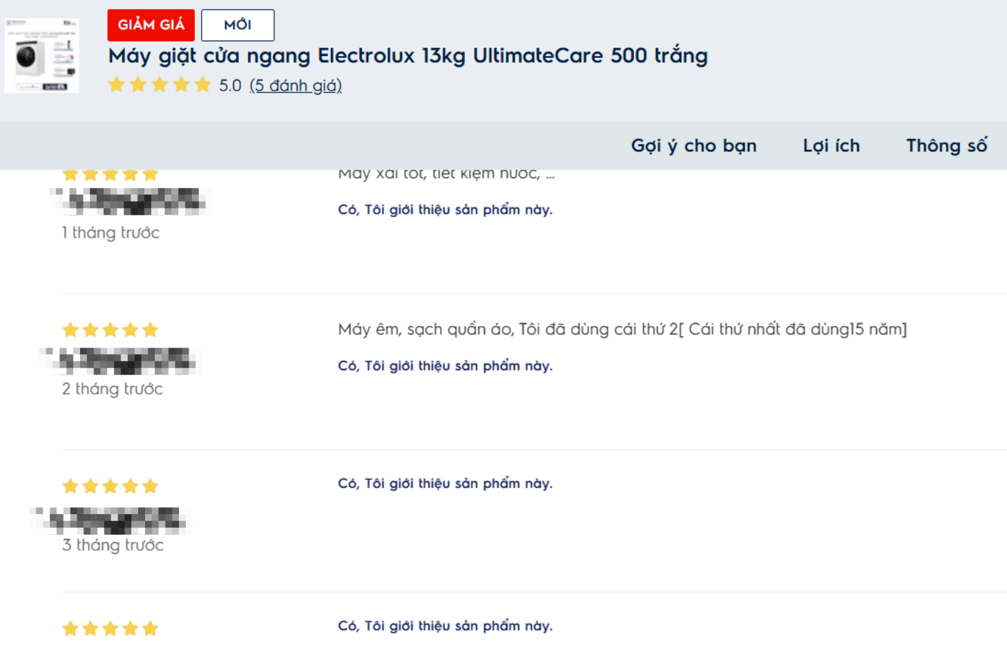 Một vài đánh giá về sản phẩm từ người tiêu dùng - Nguồn tham khảo từ website hãng
