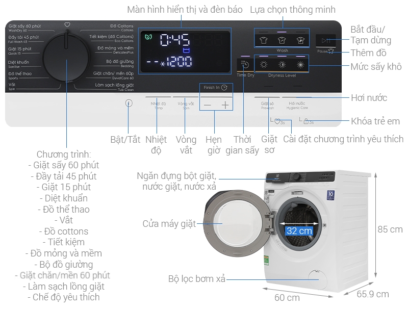 Máy giặt 11 kg - sấy 7 kg phù hợp gia đình trên 7 thành viên