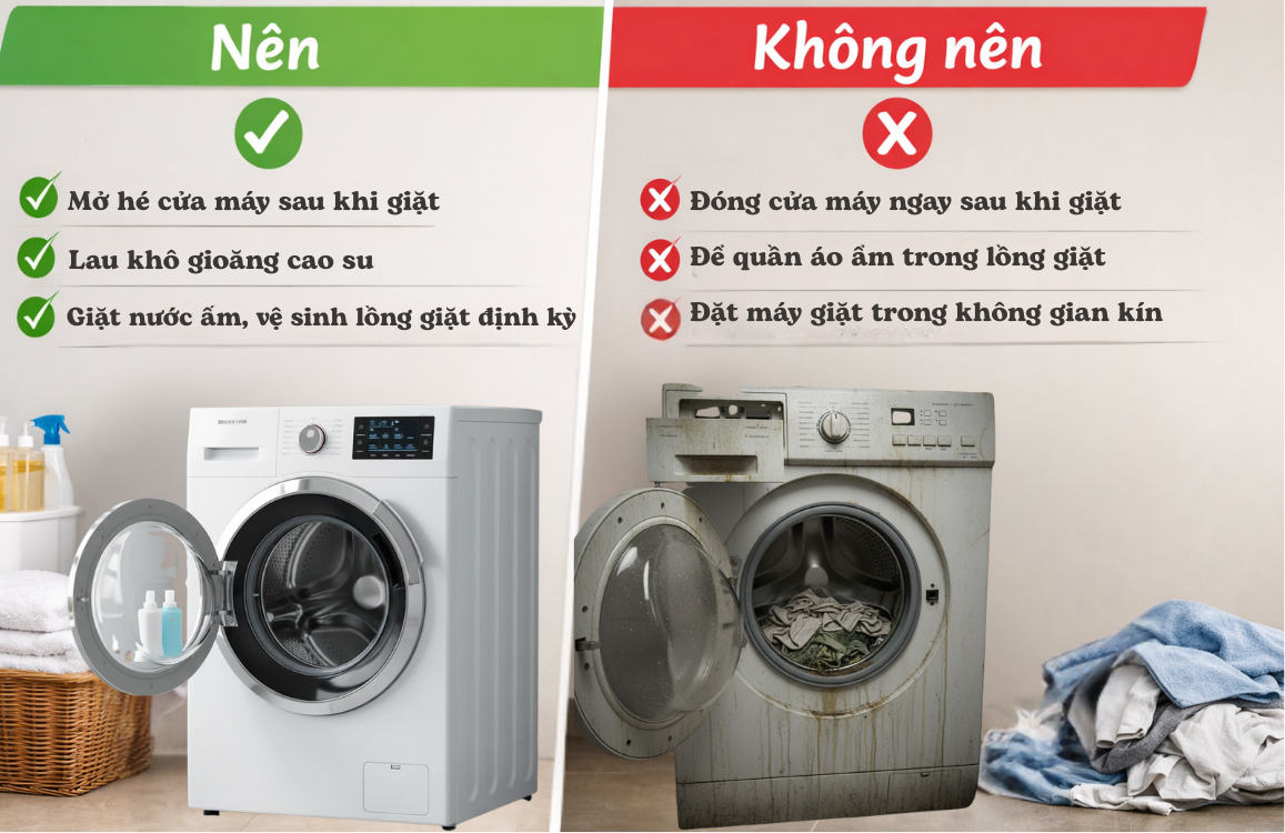 Cách sử dụng máy giặt lồng ngang để hạn chế mùi hôi