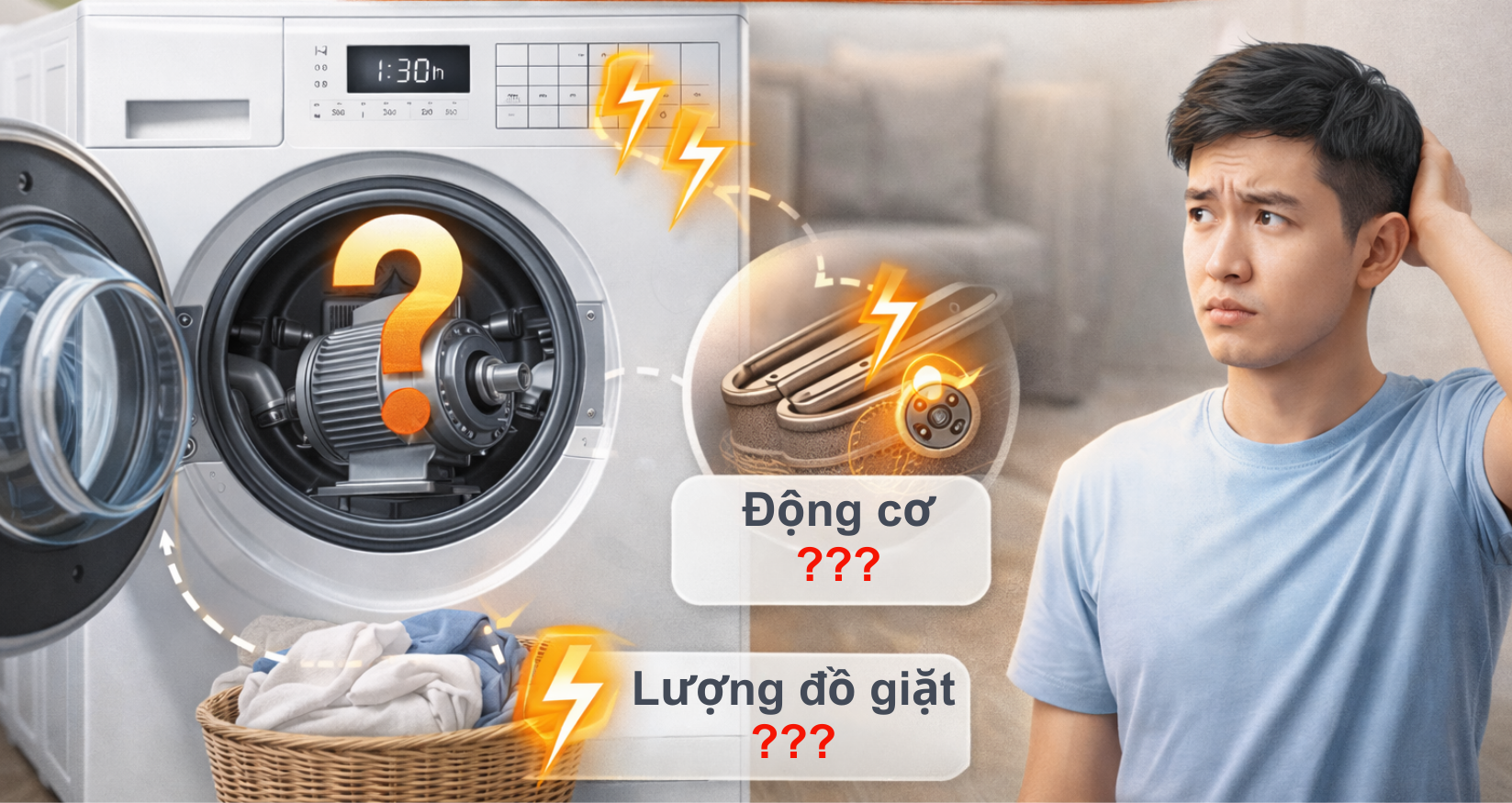 Máy giặt tiêu tốn điện nhiều nhất không nhất thiết nằm ở động cơ