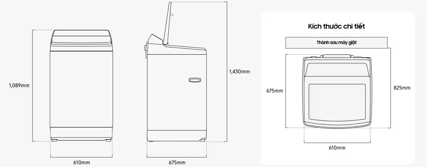 Cách đo lường máy giặt Samsung WA80F15B6BSV