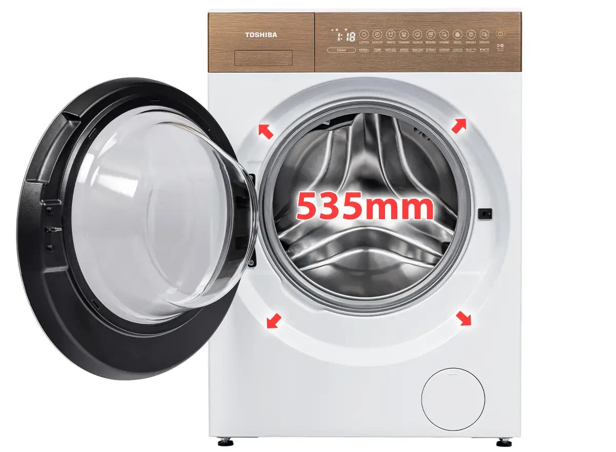 Lồng giặt siêu rộng 535mm, cửa siêu rộng 365mm