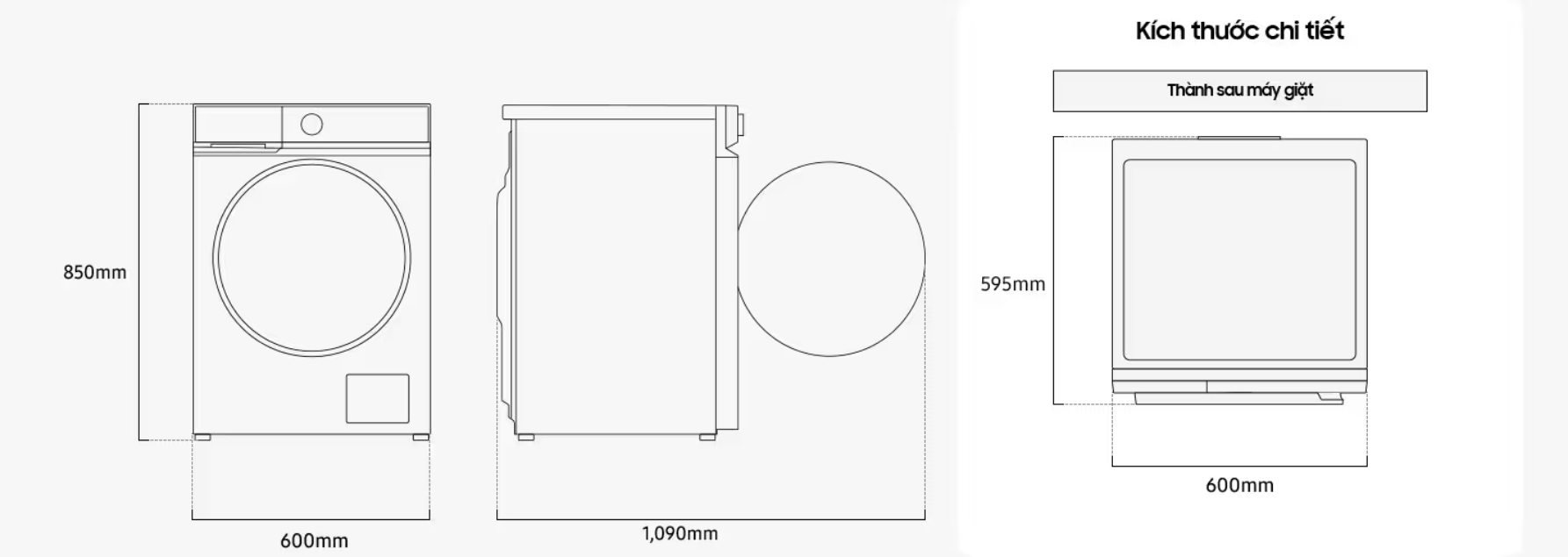 Đo lường kích thước máy Giặt Bespoke AI Cửa AI Control