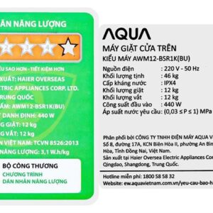 Nhãn năng lượng máy giặt Aqua Inverter 12 kg AWM12-BSR1K(BU)
