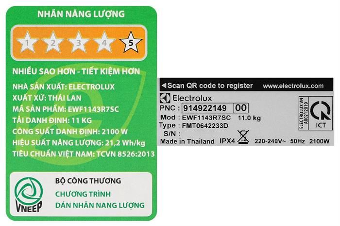 Máy giặt Electrolux Inverter 11kg EWF1143R7SC - Ảnh 12