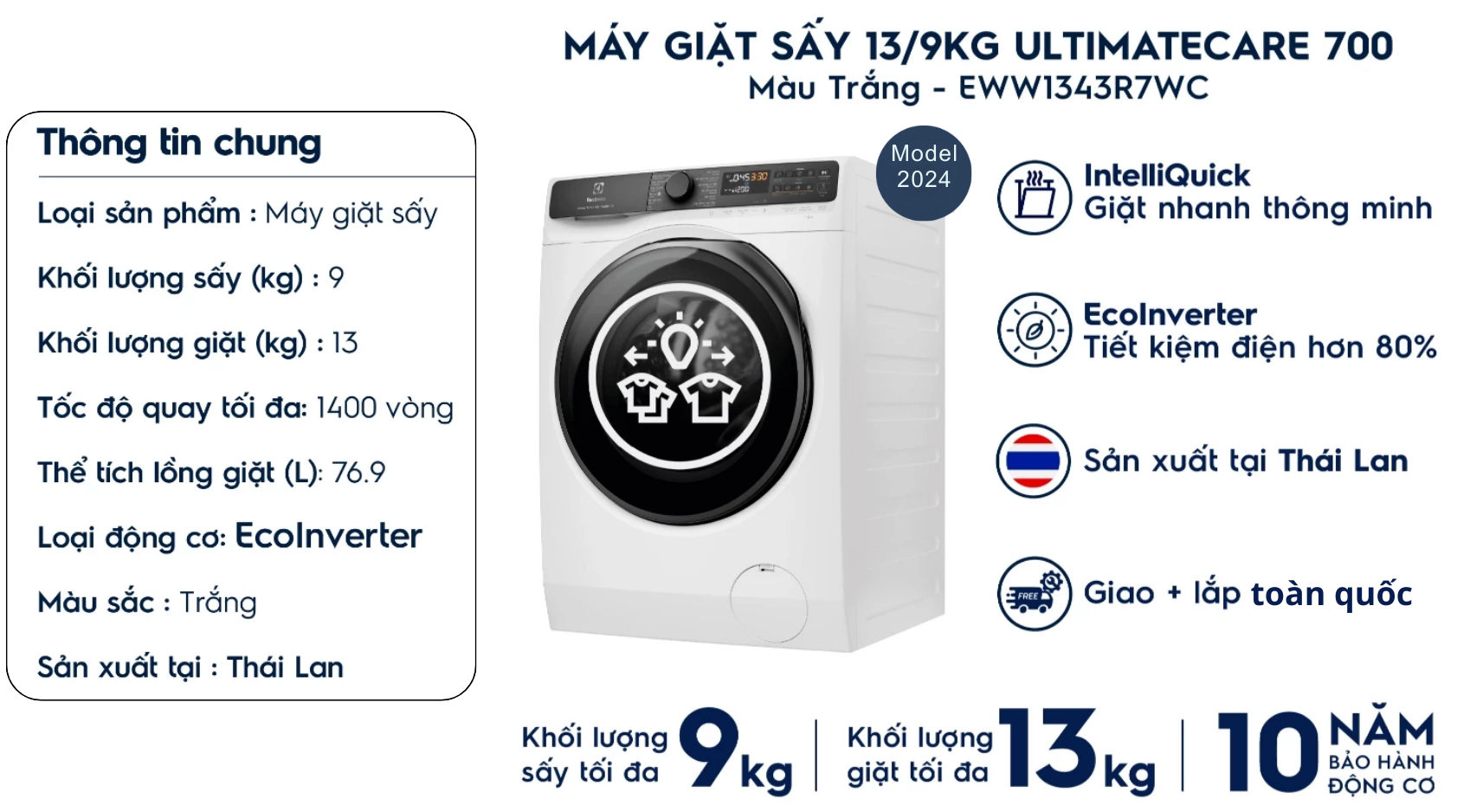 Đặc điểm nổi bật của máy giặt sấy Electrolux Inverter EWW1343R7WC