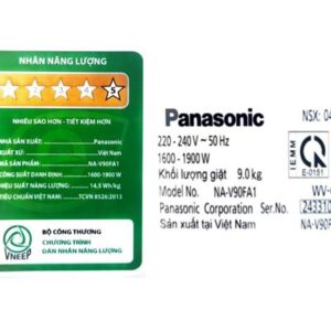 Nhãn năng lượng máy giặt cửa trước Panasonic Inverter 9kg NA-V90FA1LVT model 2024