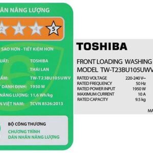 Nhãn năng lượng máy giặt cửa trước Toshiba Inverter 9.5kg TW-T23BU105UWV(MG)