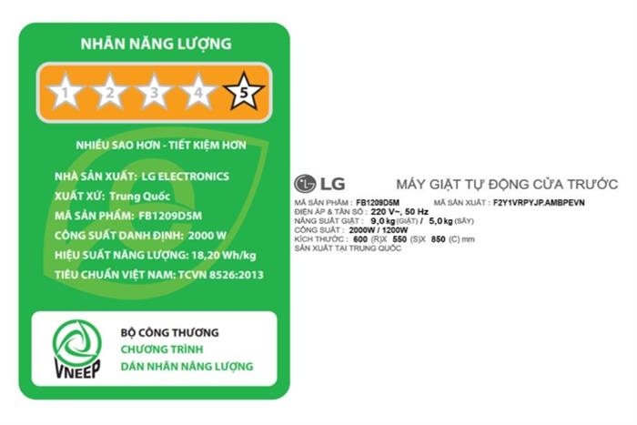 Máy giặt sấy LG Inverter FB1209D5M giặt 9kg sấy 5kg - Ảnh 9