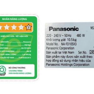 Nhãn năng lượng máy giặt cửa trên Panasonic Inverter 10.5kg NA-FD115X3BV model 2025