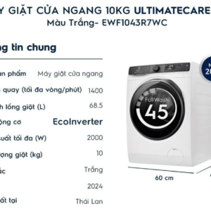 Máy giặt cửa trước Electrolux Inverter 10kg EWF1043R7WC