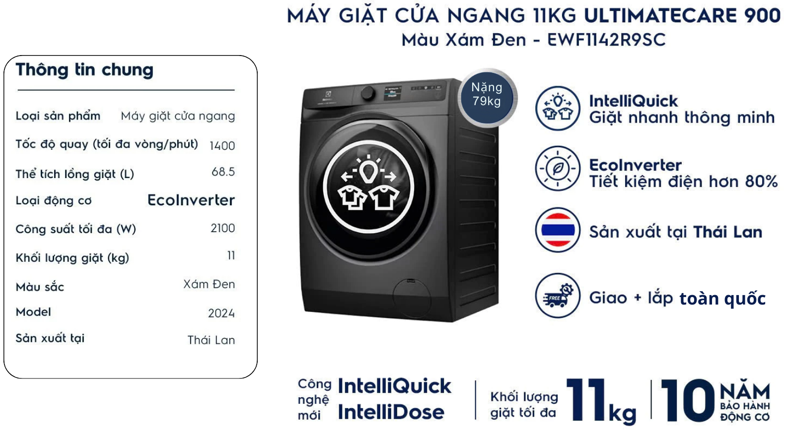 Máy giặt Electrolux Inverter 11kg EWF1142R9SC