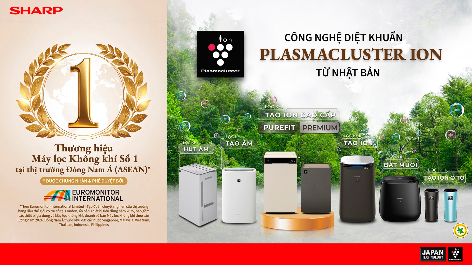 SHARP TỰ HÀO ĐƯỢC VINH DANHLÀ THƯƠNG HIỆU MÁY LỌC KHÔNG KHÍ SỐ 1 TẠI THỊ TRƯỜNG ĐÔNG NAM Á (ASEAN) NĂM 2025(1)
