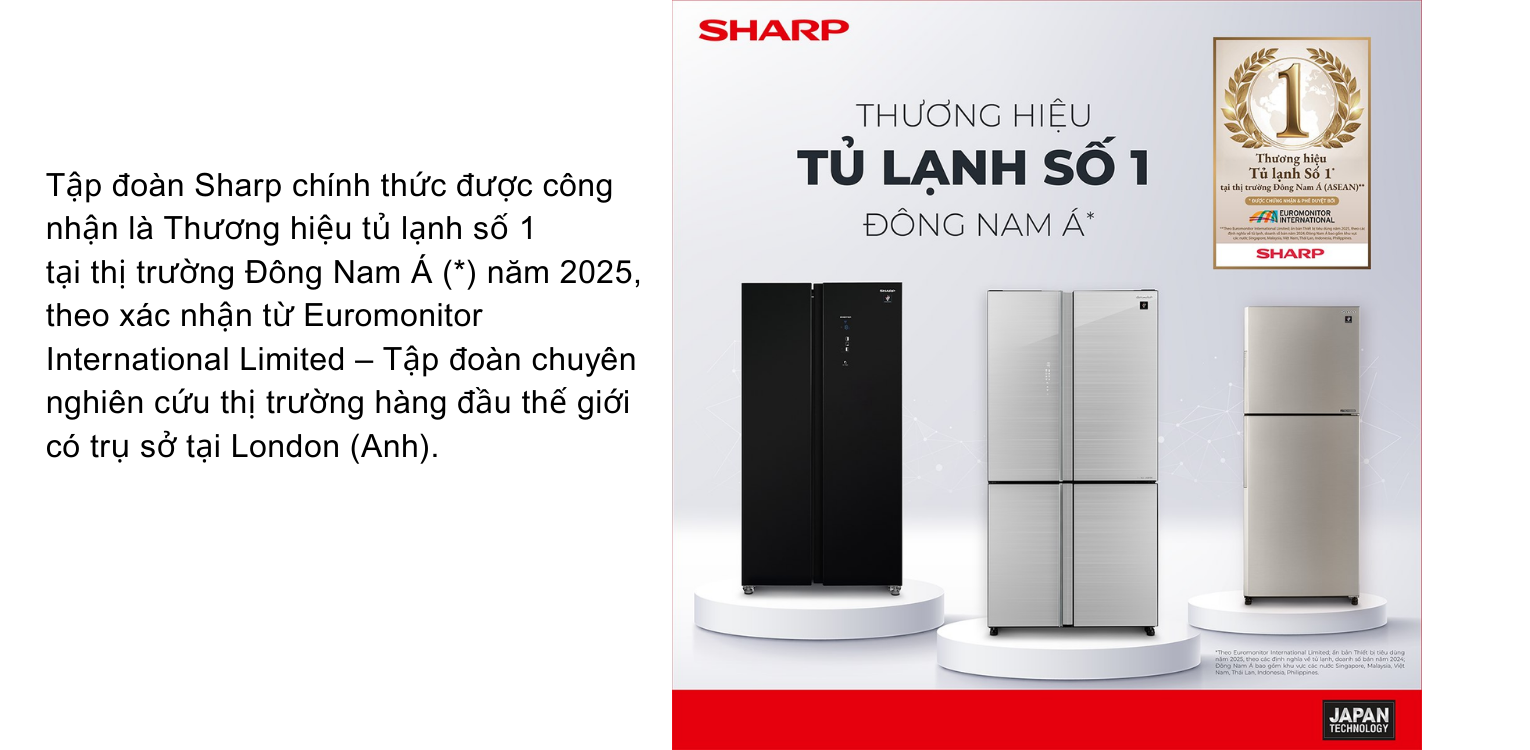 Thương hiệu tủ lạnh số 1 tại thị trường Đông Nam Á (*) năm 2025, theo xác nhận từ Euromonitor International Limited