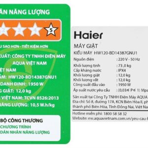 Nhãn năng lượng máy giặt Haier X9 Inverter 12 kg HW120-BD14387GNU1