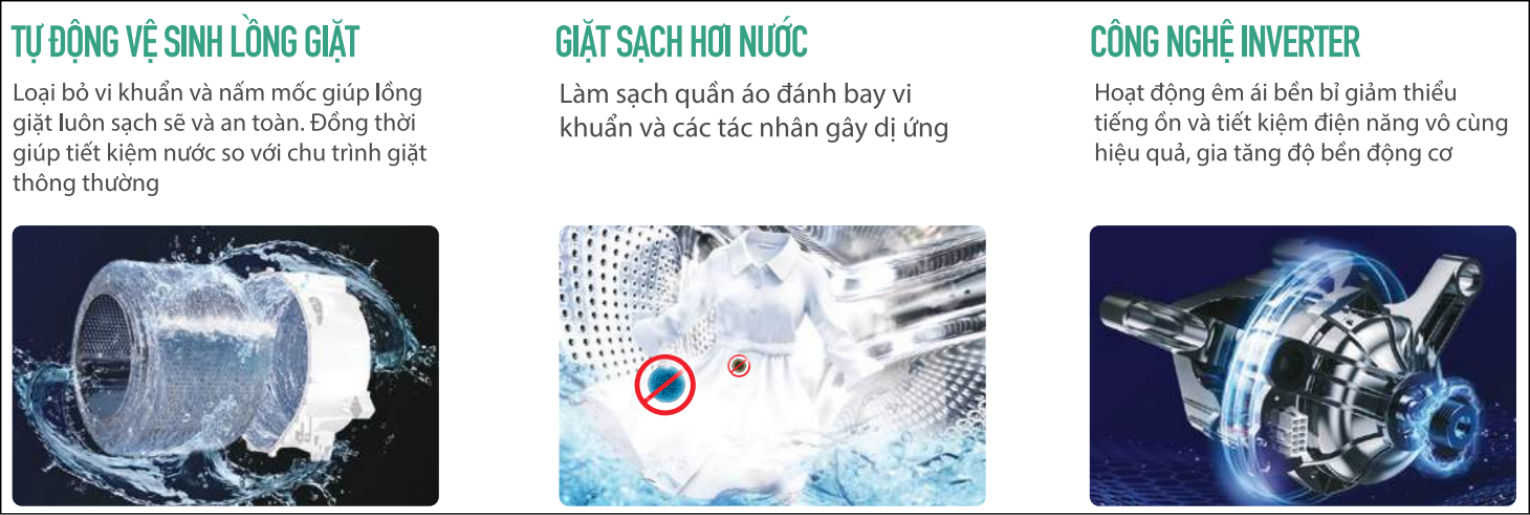 Tính năng nổi bật của máy giặt lồng ngang Sharp Inverter 9kg ES-FM90CB-SB