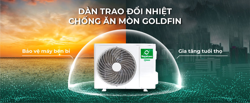 Dàn tản nhiệt máy lạnh Nagakawa được phủ lớp chông ăn mòn bằng vàng